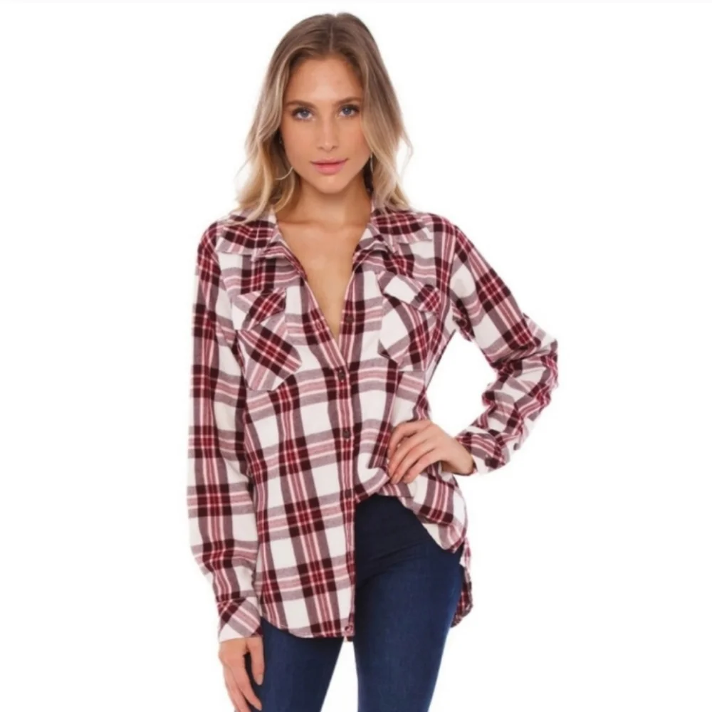Anthropologie Red and White Plaid Button Down Shirt - Picture 7 of 9